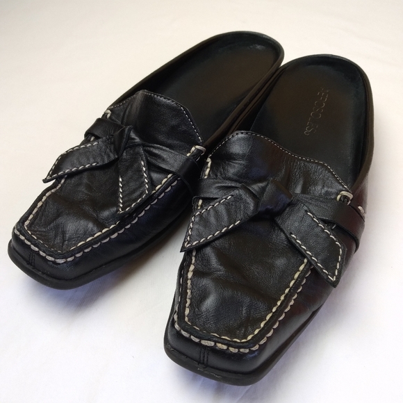 Aerosoles Black Leather Marine Bio Slide Mule Shoes 7 1/2B - Picture 9 of 15